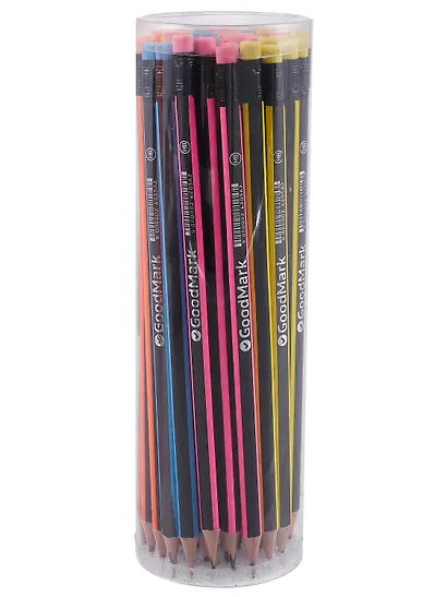 Карандаши ч/гр 48шт с ластиком "Neon" полоски, трехгранные, ассорти, GoodMark - фото 7