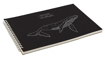 Скетчбук 250*170 20л "Whale" акварел. бумага, 200г/м2, черный дизайнерский картон, тиснение фольг. серебро, евроспираль - фото 3