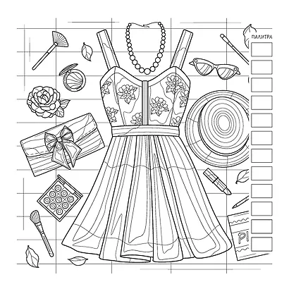Раскраска Fashion Girl для работы маркерами (девушка с велосипедом в поле) - фото 7