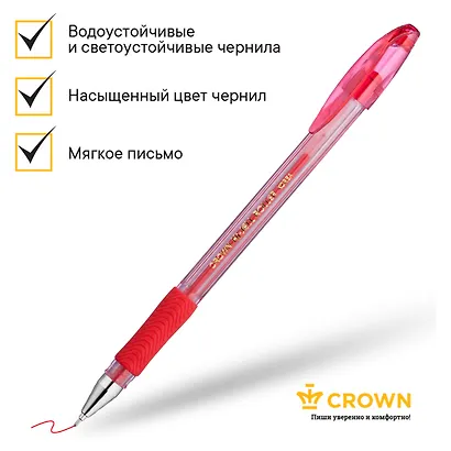Гелевая ручка красная 0,7 мм, Crown - фото 4