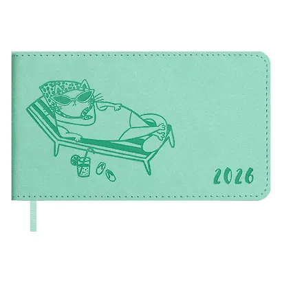 Еженедельник дат. 2026г. 64л 150x87 мм 150x87 мм "Виннер" мятный, кожзам, мягк.переплет, блинт.тиснение, офсет, карманный, горизонт, справ.мат-лы, закругл.углы, ляссе, инд.уп - фото 1