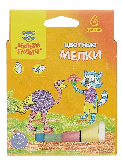 Мелки цветные 06цв "Енот в Австралии" квадратные, к/к, подвес - фото 1