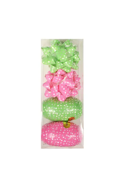 Набор для упаковки в горошек, 2 кокона+ 4 бантика, зелен. + розов. - фото 1