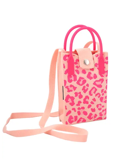 Сумочка вязаная с застежкой Леопардовый принт (розовая) (12х18х6) (текстиль) - фото 2