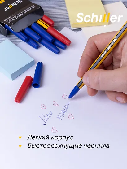 Ручки шариковые синие/красные 12 штук "Double" 0,7 мм, Schiller - фото 2