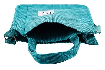 Сумка мини-шоппер с кнопкой кросс-боди бирюзовая (вельвет) (25х23) - фото 6