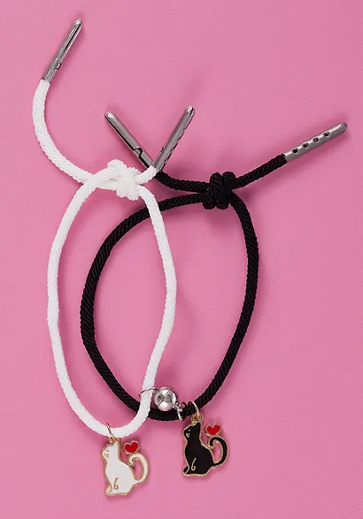 Набор парных браслетов с подвеской Котики (текстиль, металл) (12-04407-B66) (Lafilaf) - фото 2