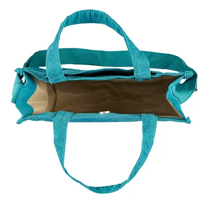 Сумка мини-шоппер с кнопкой кросс-боди бирюзовая (вельвет) (25х23) - фото 5