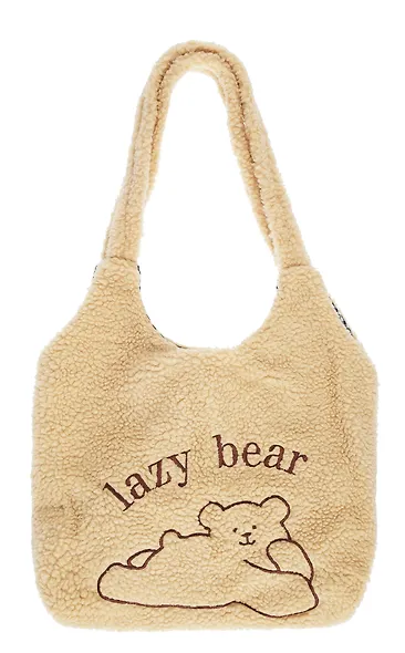 Сумка-шоппер плюшевая Мишка Lazy bear (бежевая) (40х36) (12-ZhenPin-2715) - фото 1