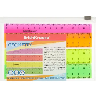 Линейки 04шт "Neon Solid" 15см (роз., оранж., желт., зелен.) zip-пак., ERICH KRAUSE - фото 1