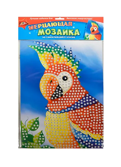 Самокл. мерцающая мозаика из мягк. пласт. Попугай 2 (С1573-25) (набор для/творчества) (упаковка) - фото 1