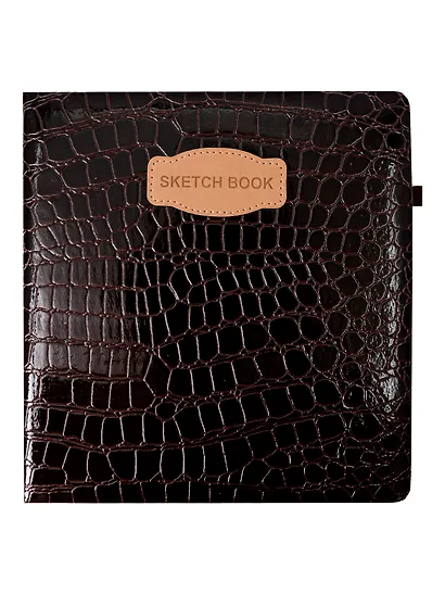 Скетчбук 200*200 80л "CROCO" коричневый, 140г/м2, слоновая кость, кожзам, резинка - фото 1