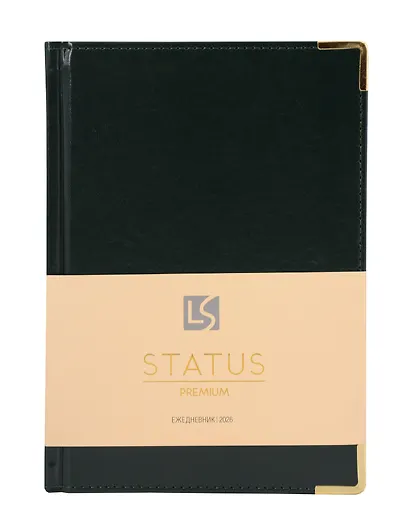 Ежедневник дат. 2026г. А5 176л "Status" темно-зеленый, 7Б, тв.переплет, иск.кожа, обл.поролон, мет.уголки, тонир.блок, цв.торец, ляссе, инд.уп - фото 1