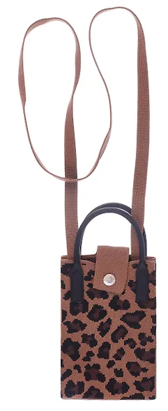 Сумочка вязаная с застежкой Леопардовый принт (коричневая) (12х18х6) (текстиль) - фото 4