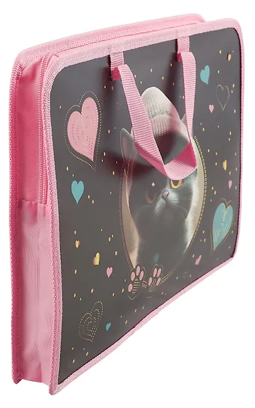 Папка для тетрадей А4 "Котенок в шапочке" 34*24,5*3,5см, пластик, молния, текст.ручки - фото 4