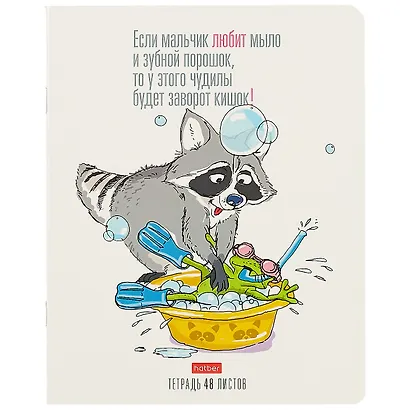 Тетрадь в клетку Hatber, "Прикольный енот", 48 листов, в ассортименте - фото 1