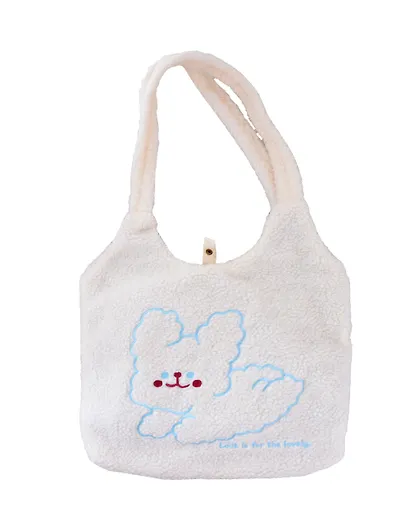 Сумка-шоппер плюшевая Зайчик (белая) (40х36)  (12-ZhenPin-2714) - фото 1