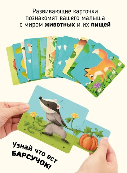 Развивающие карточки животные с выдвижными элементами "Тяни и корми" - фото 3