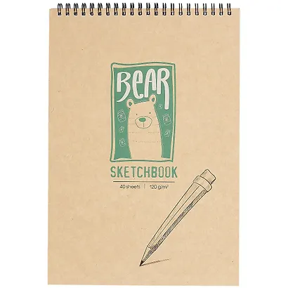 Скетчбук А4 40л "Медвежонок" белый офсет, 120г/м2, тв.обложка, спираль - фото 1
