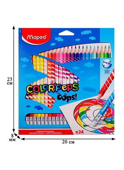 Карандаши цветные с ластиком «Color'Peps Oops», Maped, 24 цвета - фото 2