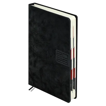 Ежедневник дат. 2026г. А5 176л "Тиволи глосс" черный, кожзам, тв.переплет, блинт.тиснение, офсет, справ.мат-лы, вырубка, закругл.углы, 2 ляссе, инд.уп - фото 4