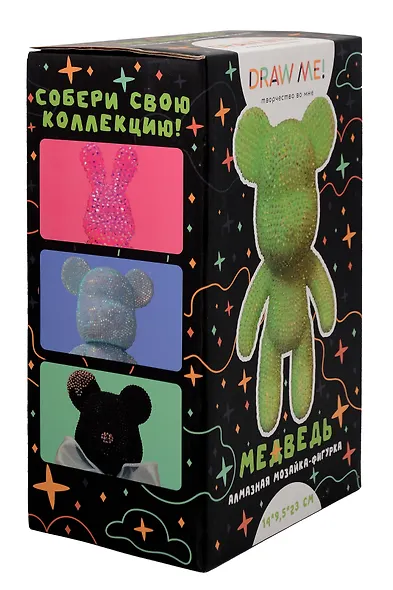 Алмазная мозаика на фигурке Draw Me! "Зеленый мишка", (14*9,5*23 см) - фото 2