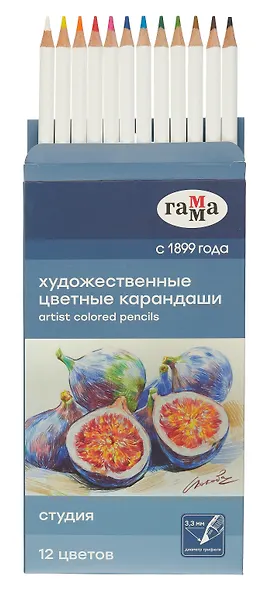 Карандаши цветные 12цв "Студия" худож., заточен., карт.уп., ГАММА - фото 2