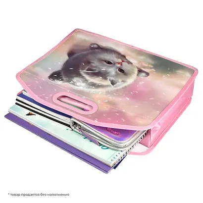 Папка для тетрадей А4 "КОТ" полипропилен, 37*30*11см, молния, вырубн.ручка в пласт.окантовке, дно с расширением - фото 4