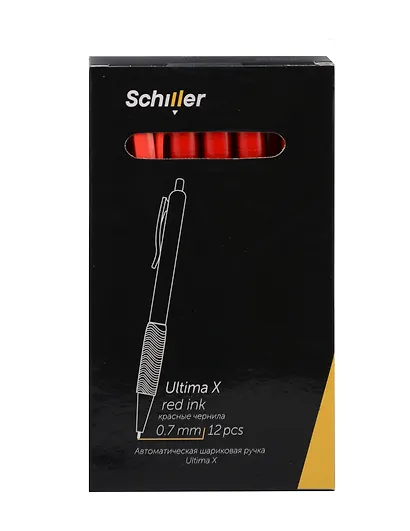 Ручки шариковые автоматические красные 12шт "Ultima X", масляные чернила, 0,7мм, Schiller - фото 3