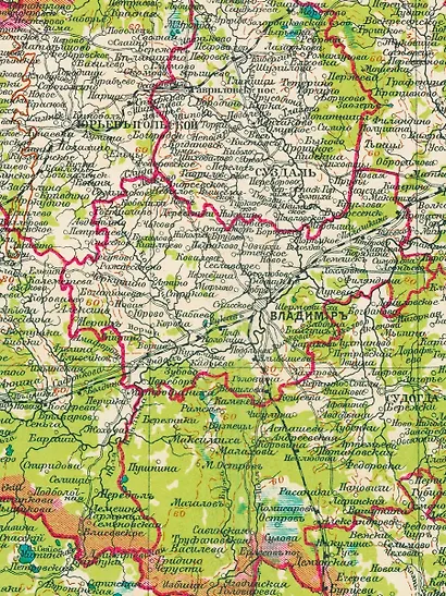 Карта-ретро Владимирской губернии, состояние на 1913 г. в картонном тубусе с подвесом - фото 3