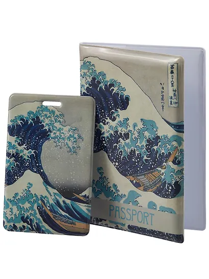 Набор Обложка для паспорта Кацусика Хокусай Большая волна (ПВХ бокс) (12-999-27-551)+Чехол для карточек вертикальный Кацусика Хокусай Большая волна (12-999-27-541) - фото 2