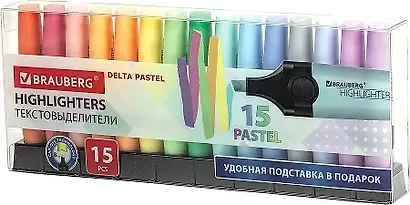 Текстовыделители 15цв "DELTA PASTEL" на подставке, пл/уп, BRAUBERG - фото 1