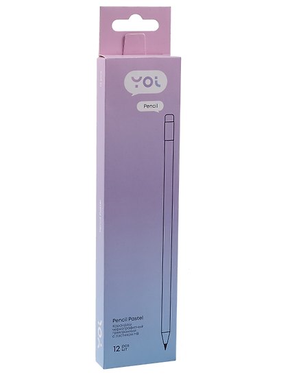 Карандаши чернографитные с ластиком «Pastel», Yoi, HB, 12 штук, в ассортименте - фото 6