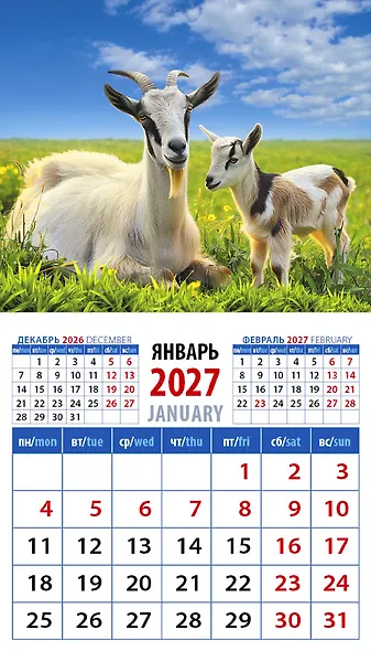 Календарь 2027г 94*167 «Год козы. Заботливая мама с малышом» на магните - фото 1
