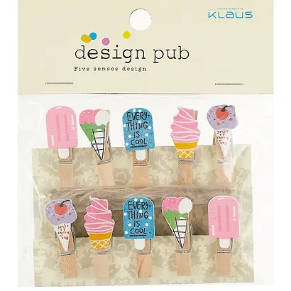 Прищепки декоративные с веревкой 10 шт. Мороженое - фото 1