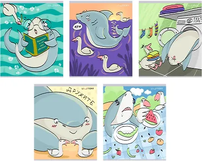 Тетрадь в клетку "Акула и гуси", 48 листов, в ассортименте - фото 1