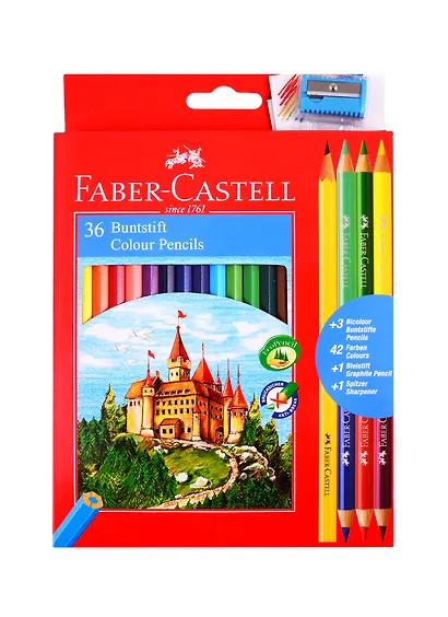 Карандаши цветные Faber-Castell, "Замок", 36 цветов с точилкой - фото 1