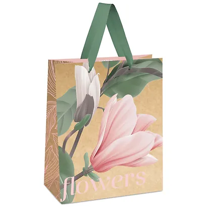 Пакет А6 14*11*6,5 "Flowers" жен., бум.мат.ламинатПакет подарочный 11*14*6,5см MESHU "Flowers", отд. фольгой, крафт - фото 1