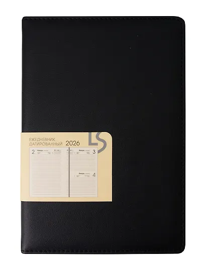Ежедневник дат. 2026г. А5 176л "MAPLE" черный, 7Б, иск.кожа, обл.поролон, тв.переплет, тонир.блок, скругл.углы, ляссе, инд.уп - фото 1