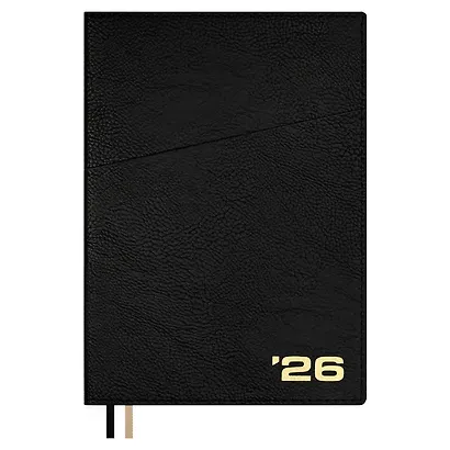 Ежедневник дат. 2026г. А5+ 176л "Шеврет" коричневый, кожзам, интегр. переплет, тисн. фольгой, внутренний блок в клетку, карман, офсет, закругл.углы, справ.мат-лы, 2 ляссе, инд.уп - фото 1