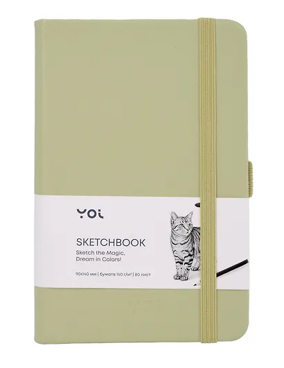 Скетчбук 9*14 80л "Yoi" оливковый, 140г/м2, слоновая кость, тв.обл., Yoi - фото 1