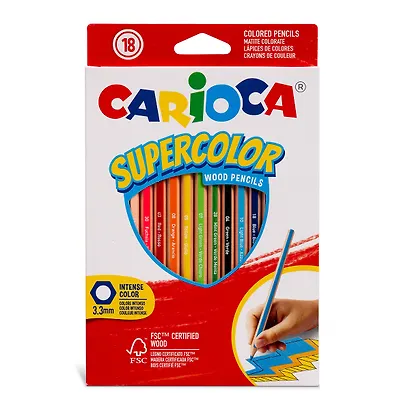 Карандаши цветные 18цв "Supercolor" шестигранные, к/к, подвес, Carioca - фото 1