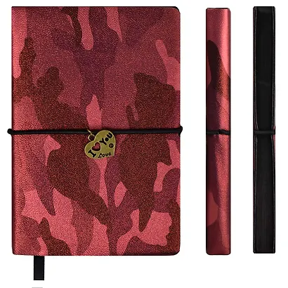 Записная книжка А6 120л "КАМУФЛЯЖ КРАСНЫЙ МЕТАЛЛИК" интегр.переплет, скругл.корешок - фото 4