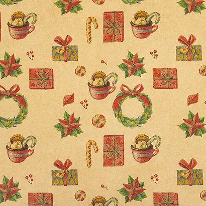 Бумага упаковочная 70*100см "Christmas Kraft" крафт, НГ, инд.уп., ассорти - фото 3