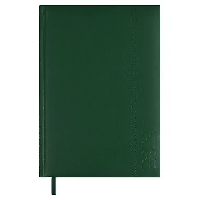 Ежедневник дат. 2026г. А5 176л "Наппа" зеленый, кожзам, тв.переплет, обл.поролон, блинт.тиснение, офсет, справ.мат-лы, ляссе, инд.уп - фото 1