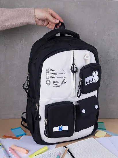 Рюкзак школьный, подростковый черно-белый "Кролик", Yoi - фото 13