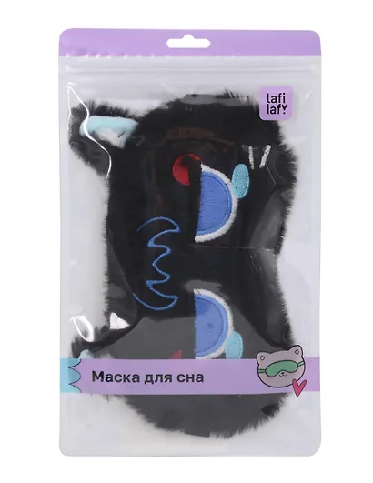 Маска для сна «Котик Аниме хмурится», черная, плюш, Lafilaf - фото 6
