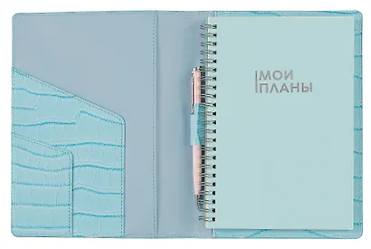 Книга для записей А5 100л лин. "Savage. Голубой" евроспираль, иск.кожа, тонир.блок., тиснение серебр.фольгой, петля д/ручки, кармашки - фото 3