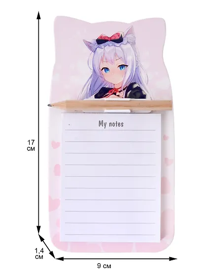 Блок для записей с карандашом 90*170 40л на магните "Аниме. Девушка с ушками (Сёдзё) (цветная)", инд.уп. - фото 2