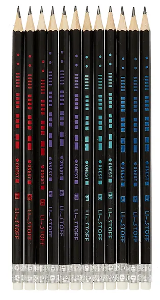 Карандаши чернографитные с ластиком 12 штук, "Onest" НВ, шестигранные, заточенные, Listoff - фото 2